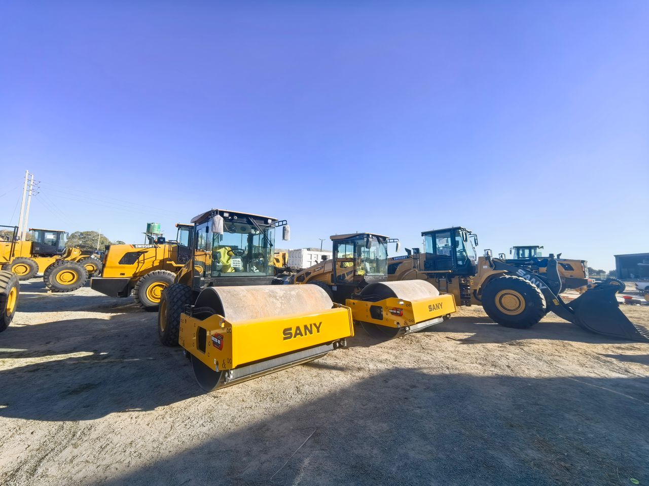 SANY rollers and heavy equipment at yard